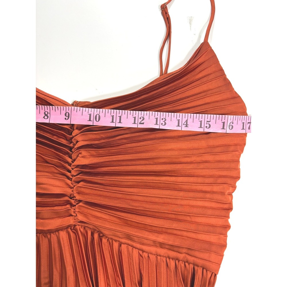 Petal + Pup Naira Pleated Maxi Dress Sunset Orange Satin V-Neck Size 6 US - Picture 7 of 11